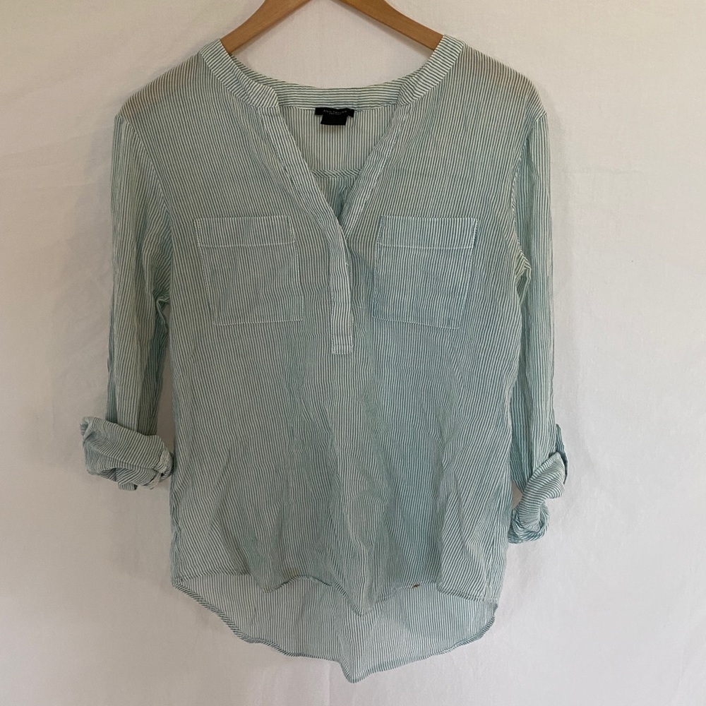 Ann Taylor Blue Striped Button Up Shirt (small)